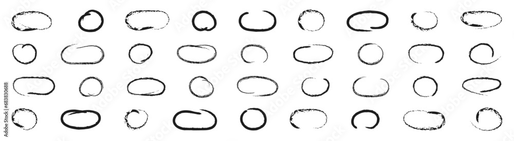 Poster hand drawn circles and ovals. highlight circle frames. highlighter frames set. doodle circles set.
