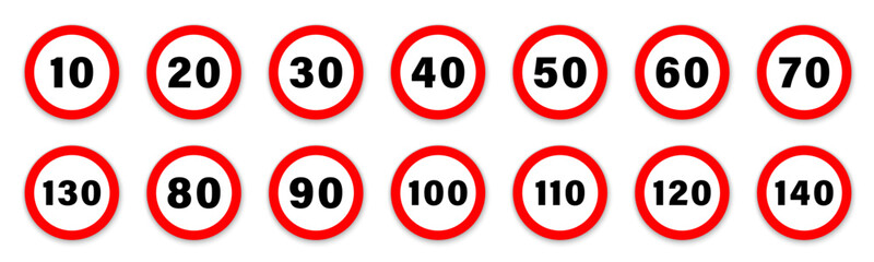 Speed limit signs collection. Speed limit signboard vector icons. - obrazy, fototapety, plakaty
