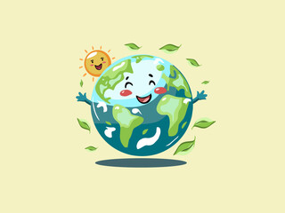 smiling earth cartoon illustration, healthy and happy cartoon earth, beautiful planet earth creative design.
