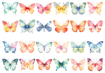 Vector watercolor painted butterflies clipart. Hand drawn design elements isolated on white background.