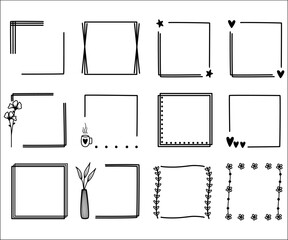 Frames doodle set, decorative frames and borders design. Vector illustration outline.