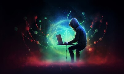 Fototapeta na wymiar The hacker release the virus attack to online network. illustration digital painting artwork, Generative AI