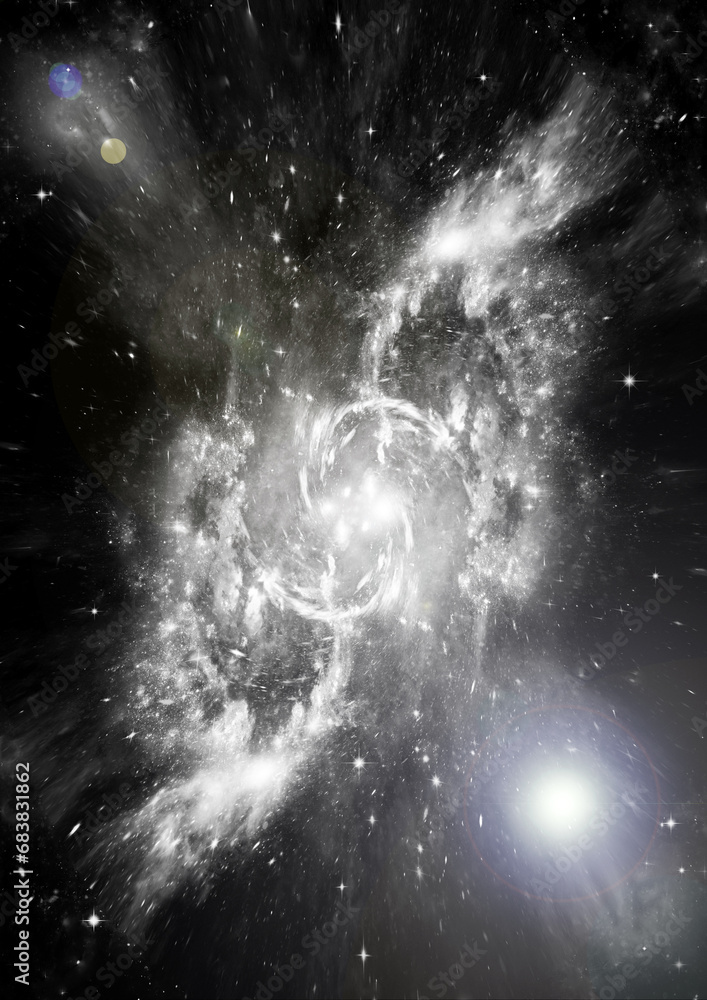 Wall mural galaxy in a free space. 3d rendering