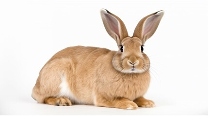 fawn colored flemish giant rabbit sitting against a white white background. generative ai