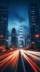 Fototapeta na wymiar traffic motion blur and light streaks on a rainy night