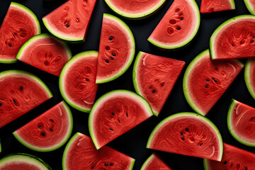 top view slices of watermelon on dark background