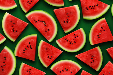 top view slices of watermelon on dark background
