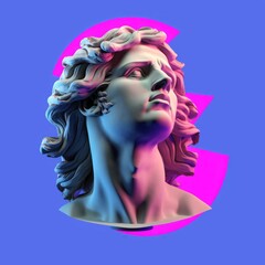 Fototapeta na wymiar Classic statue background concept. Vaporwave style background. Classic sculpture with color distortion and colored lights. 3d render, Generative AI