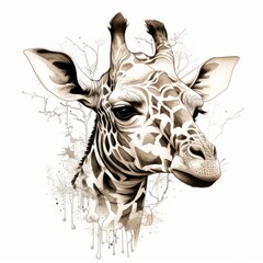 a giraffe with a white background - obrazy, fototapety, plakaty