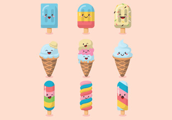 cute kawaii ice cream vector illustration