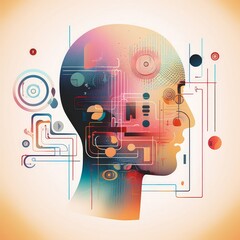 Abstract Human Head Infographic Illustration, Generative AI