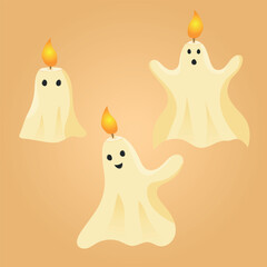 Set of cute candles in the shape of ghosts. wax candle vector
