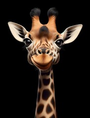 Portrait of cute funny giraffe isolated on black background