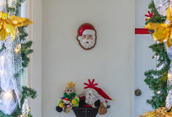 Christmas decorations with copy space. Christmas decorations on white and light surfaces with copy space.