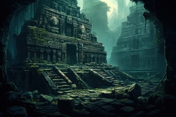 Lost civilization ruins with hidden technology and mysteries - obrazy, fototapety, plakaty