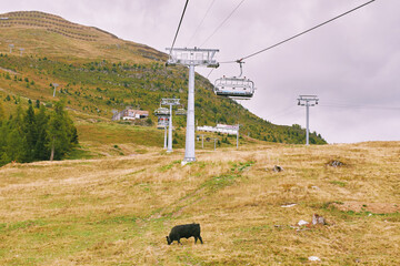 Mountain landscape with chairlift , image taken in Bellwald, Valais, Switzerland