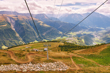 Panoramic view of alpine mountain valley, Bellwald, Valais, Switzerland