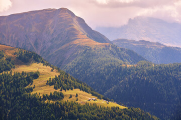Panoramic view of alpine mountains, Bellwald, Valais, switzerland, fall season
