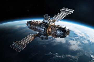 Space station orbiting Earth, advanced space exploration concept