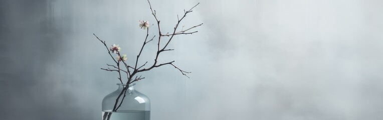 Decorative twig in bloom in a glass vase