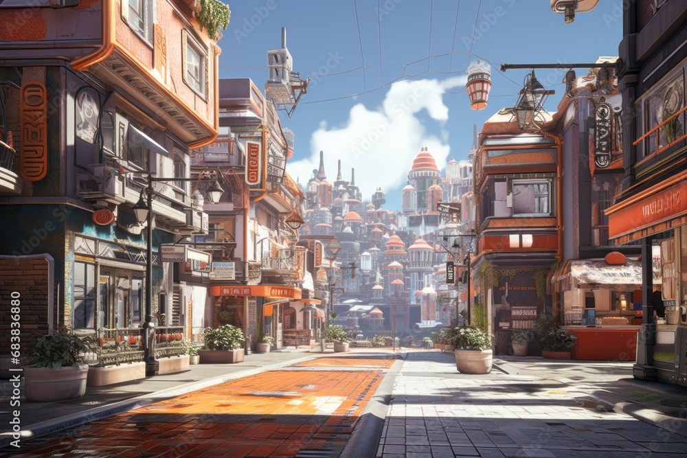 Poster virtual reality city with interactive and customizable environments