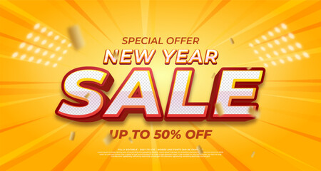 Creative 3d text new year sale banner editable text effect template