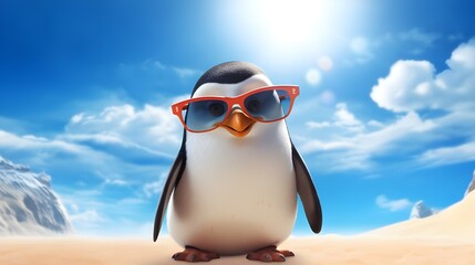 penguin in sunglasses - obrazy, fototapety, plakaty