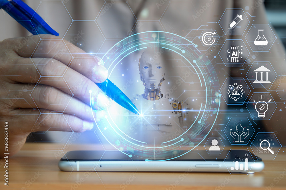 Aufkleber the concept of developing artificial intelligence and developing the world into the future,industry 