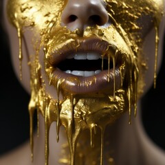 a woman with gold paint on her face