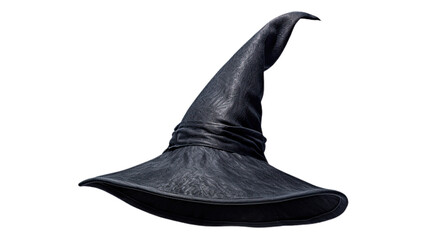Wizards black pointy hat head. Side View.  Isolated on Transparent background.
