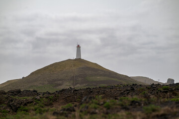 Fototapeta na wymiar Reykjanesviti lighthouse on valahnukur on reykjanes penisula in iceland