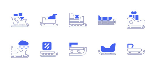 Sleigh icon set. Duotone style line stroke and bold. Vector illustration. Containing ice sleigh, sled, sleigh, sledge.