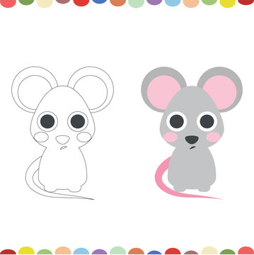 vector coloring cute rat cartoon and its colour