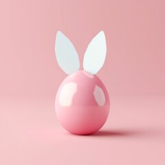 Creative easter egg with rabbit ears on pastel pink background. Minimal concept. 3d rendering, Generative AI 