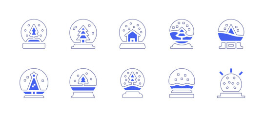 Snowball icon set. Duotone style line stroke and bold. Vector illustration. Containing snowball, snow globe, christmas ball.