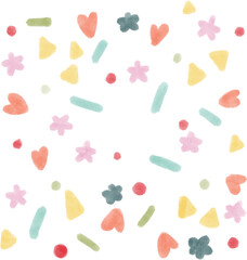 Colorful abstract cute heart bloom star Polka Background. Pastel Wrapping Paper. Multicolor confetti Wallpaper