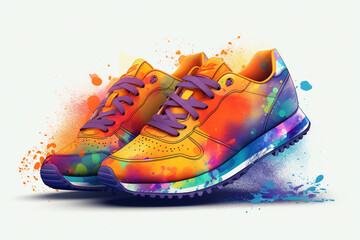 Sneakers with colorful confetti on dark background. Vector illustration