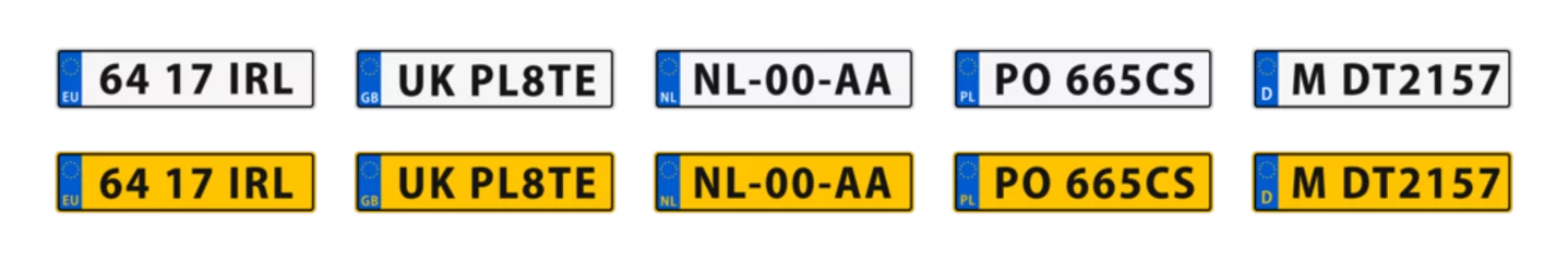Fototapeten Car Licence Plates. Numberplate vector icons. Car registration numbers. European car licence plaates. © 11ua