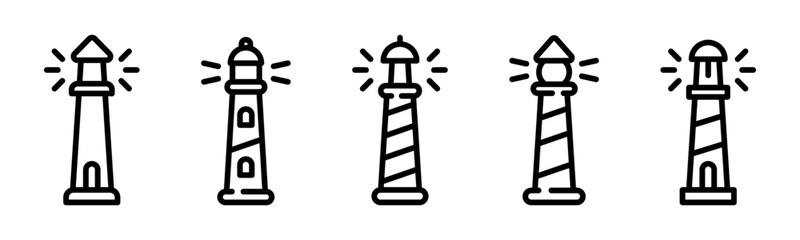 Lighthouse vector icons. Navigation tower vicons. Nautical beacon. Linear lighthouse vector icons