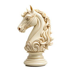 Ivory white chess horse. Transparent background. Generative AI
