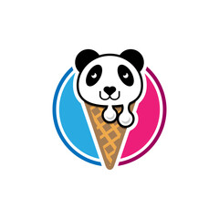 Cute panda ice cream cone cartoon vector icon illustration. Animal food icon concept isolated premium vector. 