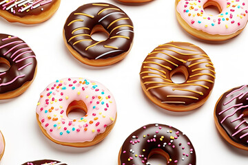 Colorful donuts on white background