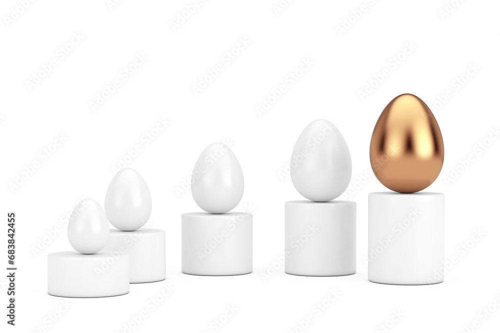 Poster white eggs and one gold egg over progress bar graphs. 3d rendering