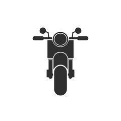Vector graphic illustration of a minimalist motorcycle icon viewed from the front, representing motorized vehicle transportation and travel.