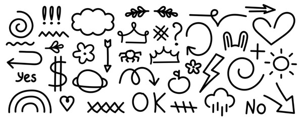 Hand drawn doodle sketch style icons. Simple sketch icons. Sketch line elements collection. Hand dravn linear icons.