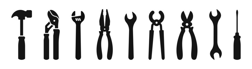 Tools silhouettes collection. Tool icon set. Instrument vector icon collection.
