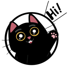 A close up of a black cat greeting 