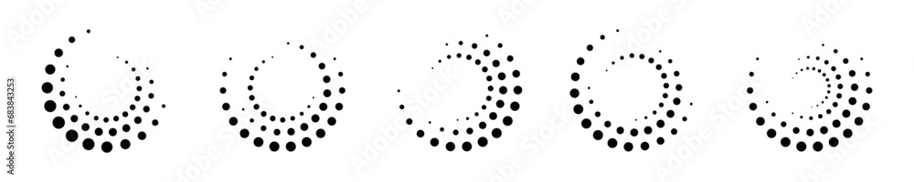Poster halftone circles set. abstract circle consisting of many dots. halftone symbols collection. silhouet