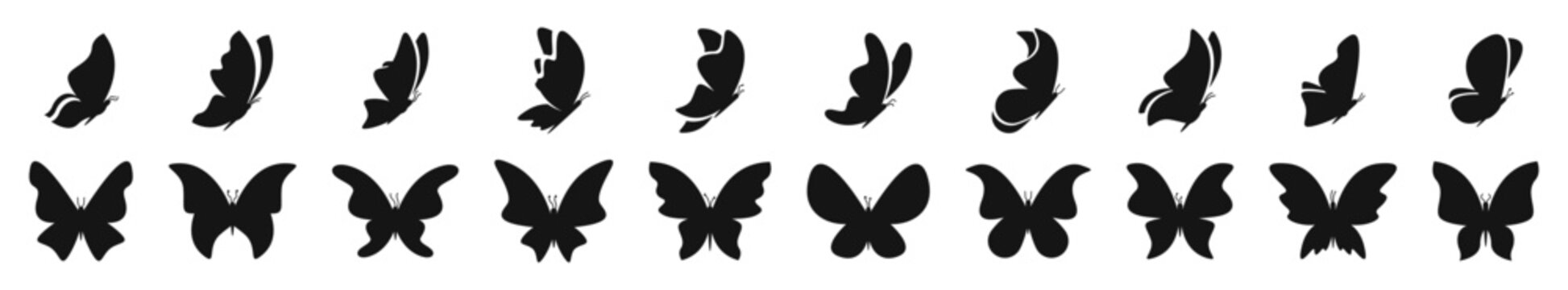 Butterfly silhouette collection. Flying butterflies set. Silhouette style vector icons.