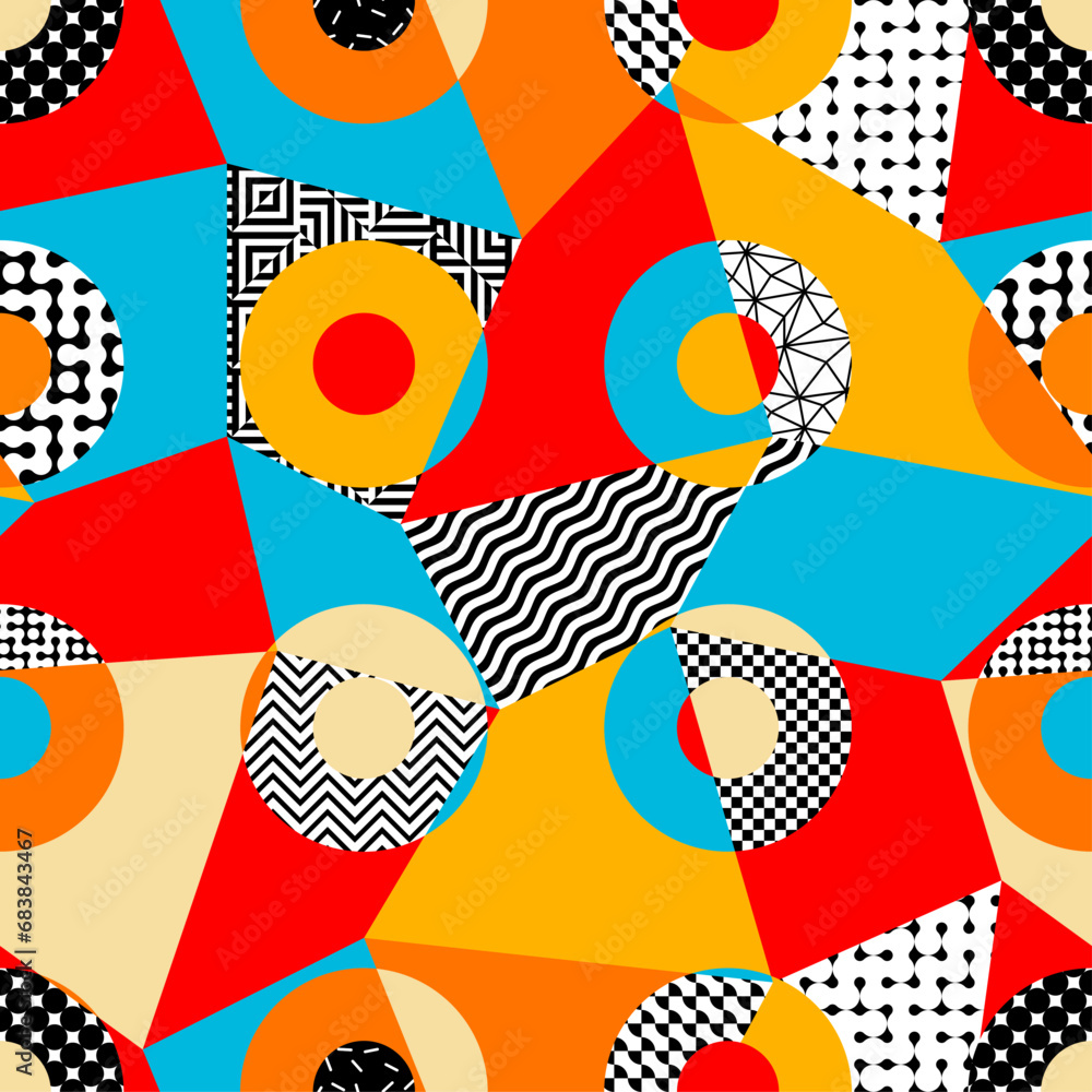 Poster Geometric abstract retro style. Circles pattern. Seamless vector pattern.